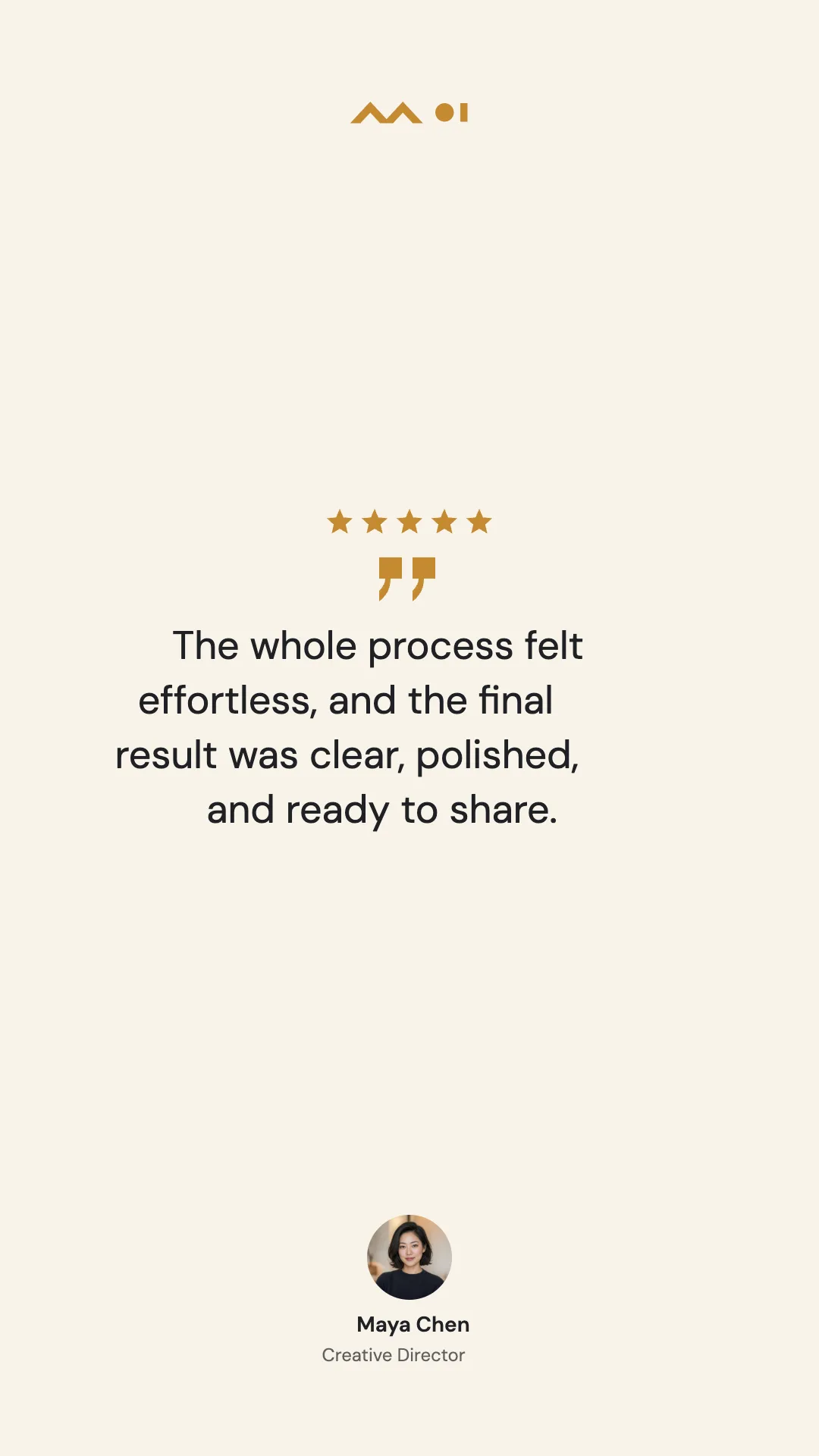 A centered vertical customer testimonial card