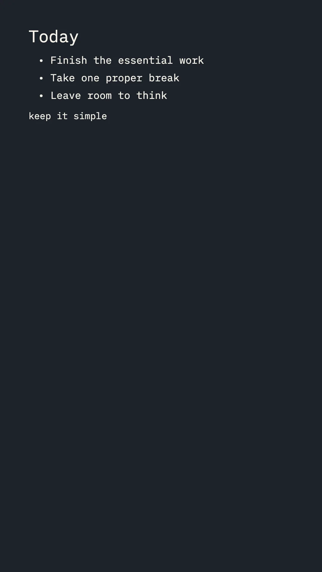 Vertical dark text export with a list, generous line spacing, and no clipped text.